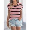 Summer new short-sleeved contrast striped casual loose sweater tops for women