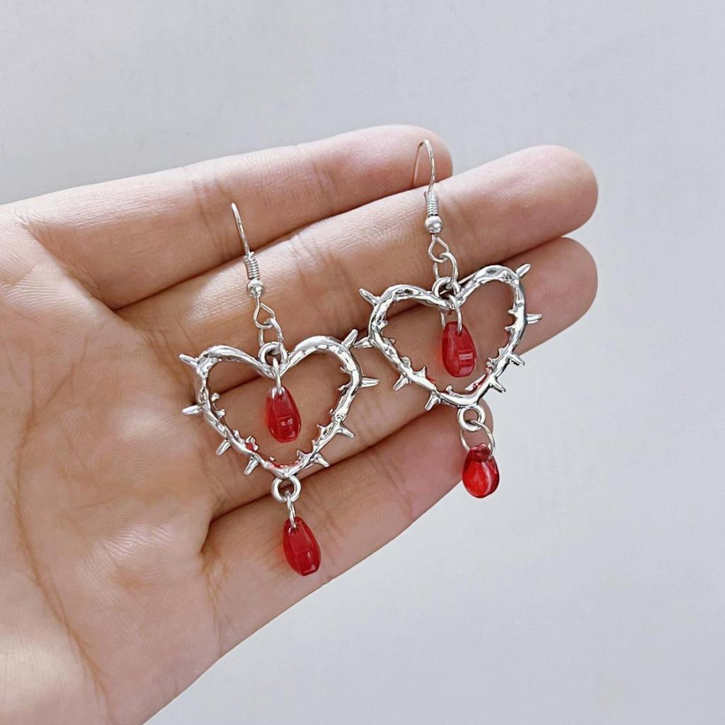 European & American Punk Gothic Heart Thorn Earrings for Women