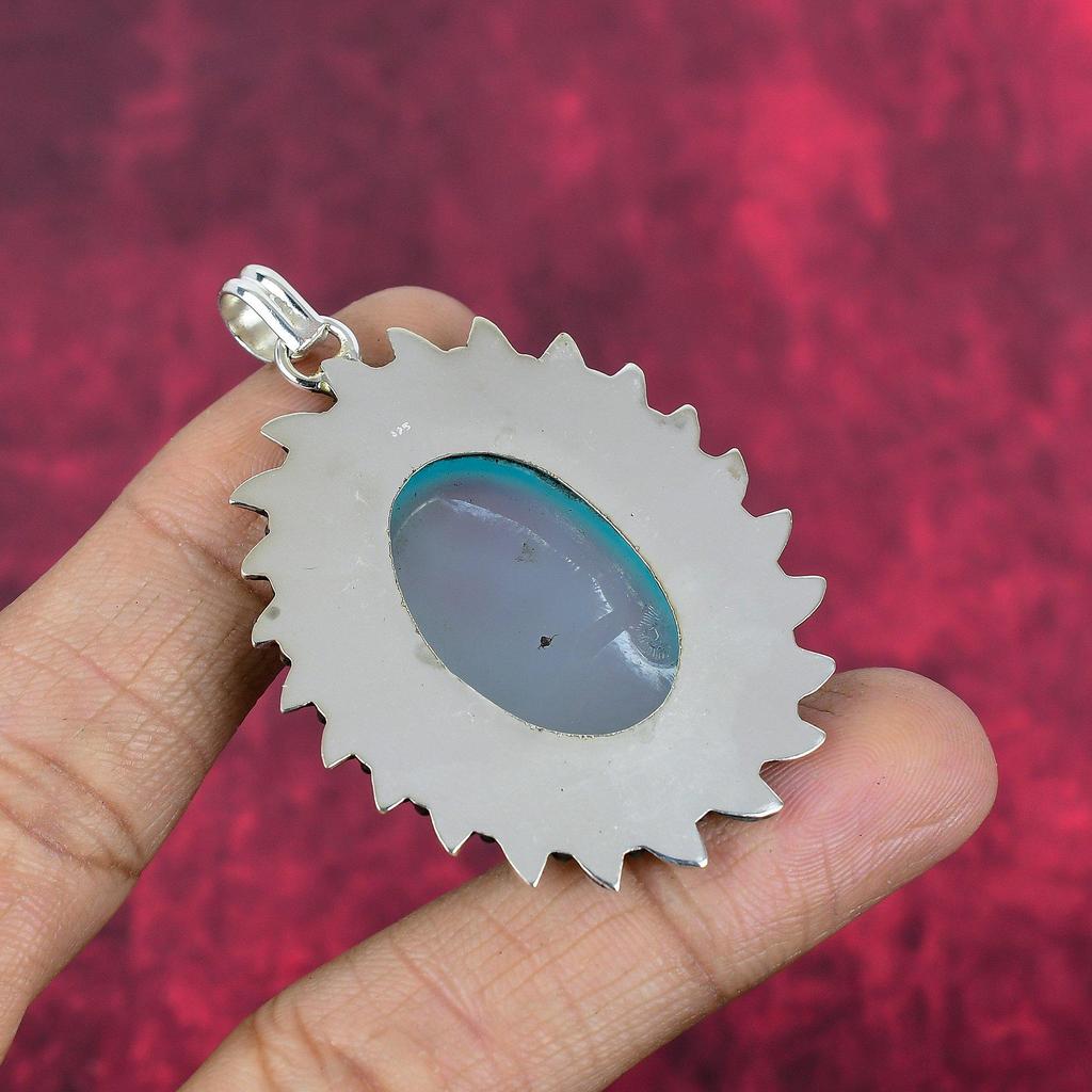 Blue Chalcedony 925 Solid Sterling Silver Pendant, Handmade Gemstone Pendant Jewelry, Gifts For Wife Brand New Pendant
