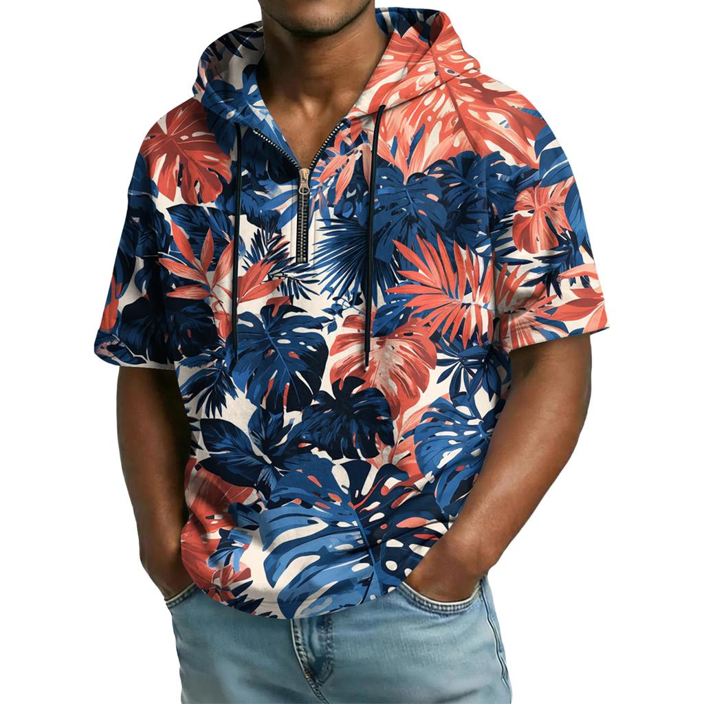 Sudadera Casual para Hombre con Capucha y Cremallera en el Cuello Manga Corta