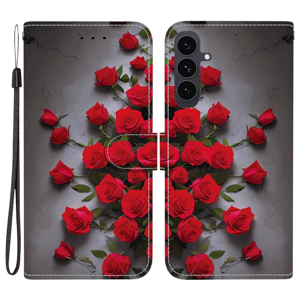 For Samsung Galaxy S25 FE Leather Case Stand Wallet Pattern Printing Phone Cover with Wrist Strap