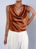 European & American Style Women's Satin Silk Sleeveless Pleated Top for Autumn