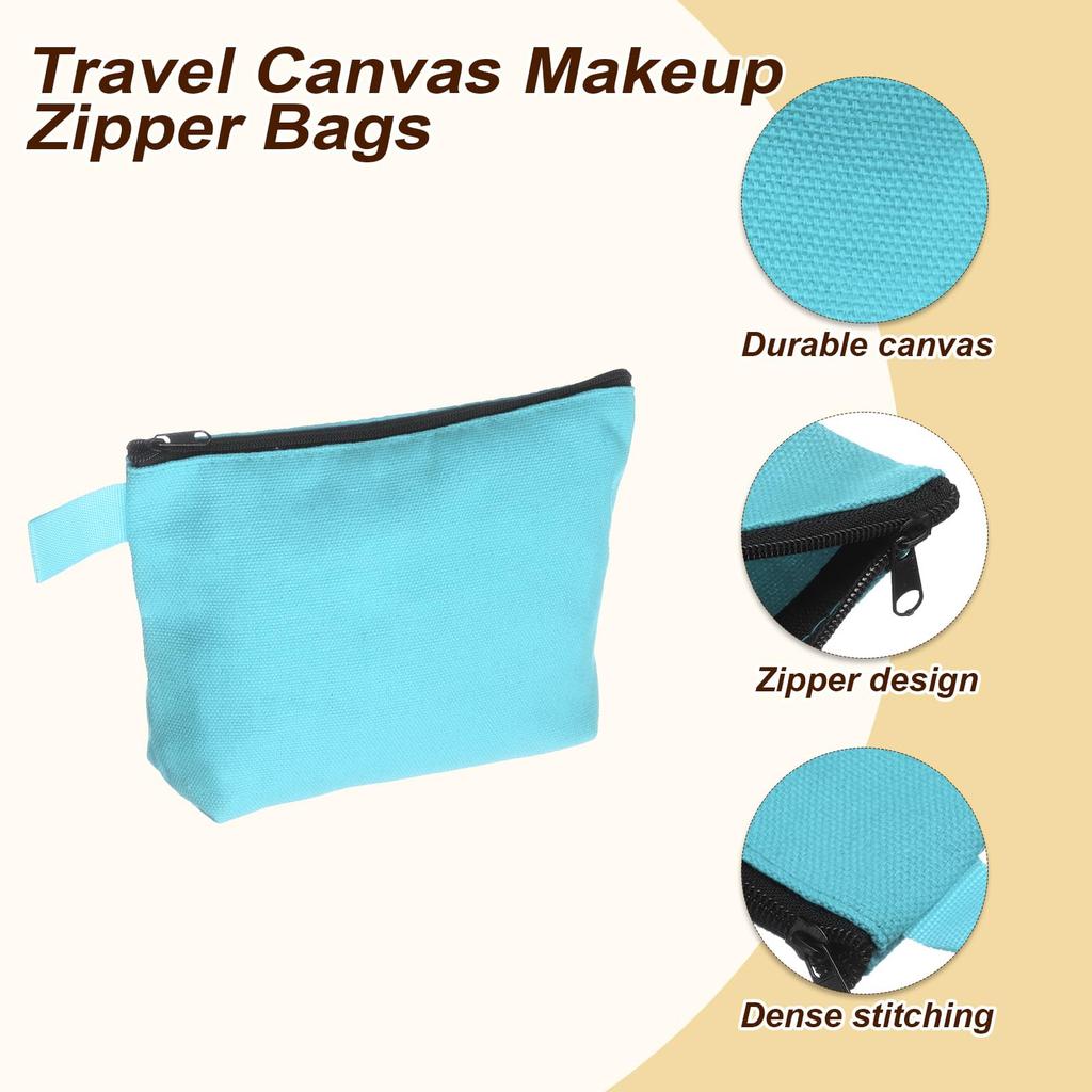 Uxcell Canvas Makeup Travel Cosmetic Multipurpose Blank Toiletry Zipper Blank DIY Craft Pencil Bags for Women and Light Blue X 5 X Bags, Bags,