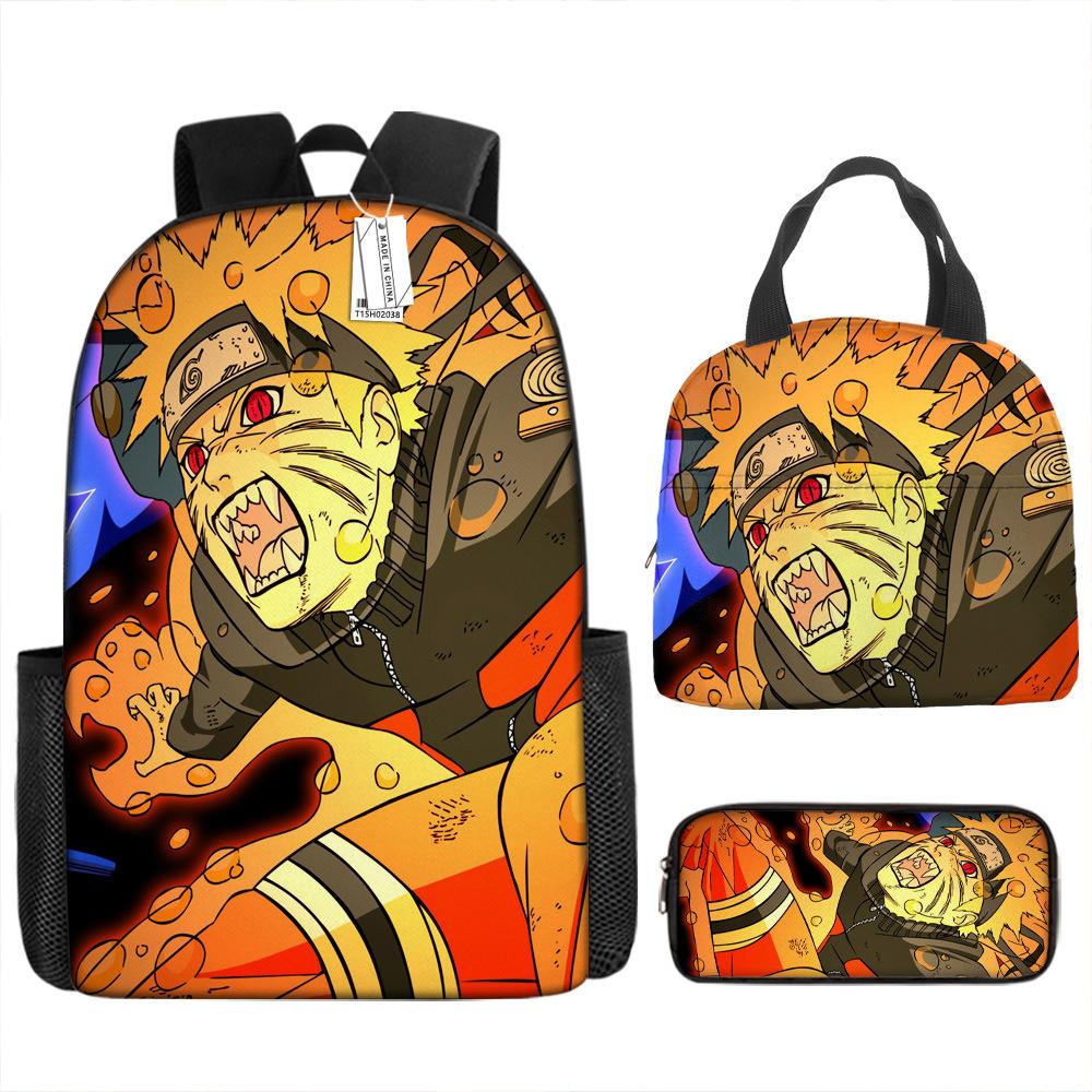 Naruto Schoolbag Elementary School Boys Large Capacity Schoolbag Lunch Bag Pencil Case Three-piece Set