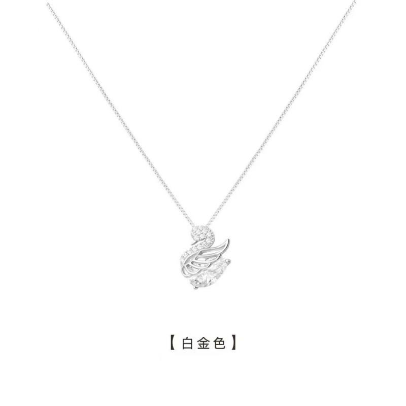 Elegant Swan Pendant Necklace Women Sterling Box Chain Lightweight Luxury Layered Jewelry Casual Office Wear Small Swan White Gold Necklace YRK00050