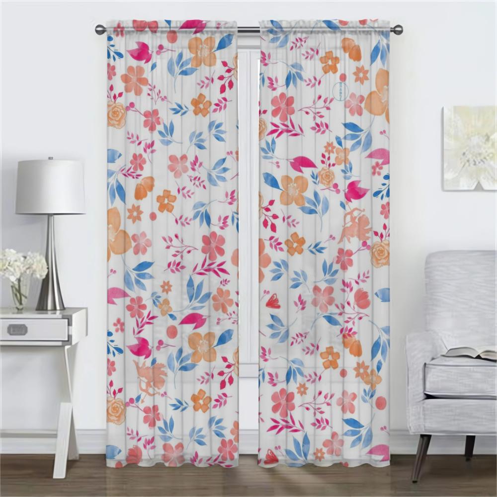 Floral Shades Halloween Decoration Modern Living Room Curtains for Camera Partition Blackout Curtain Tulle for Bedroom Kitchen