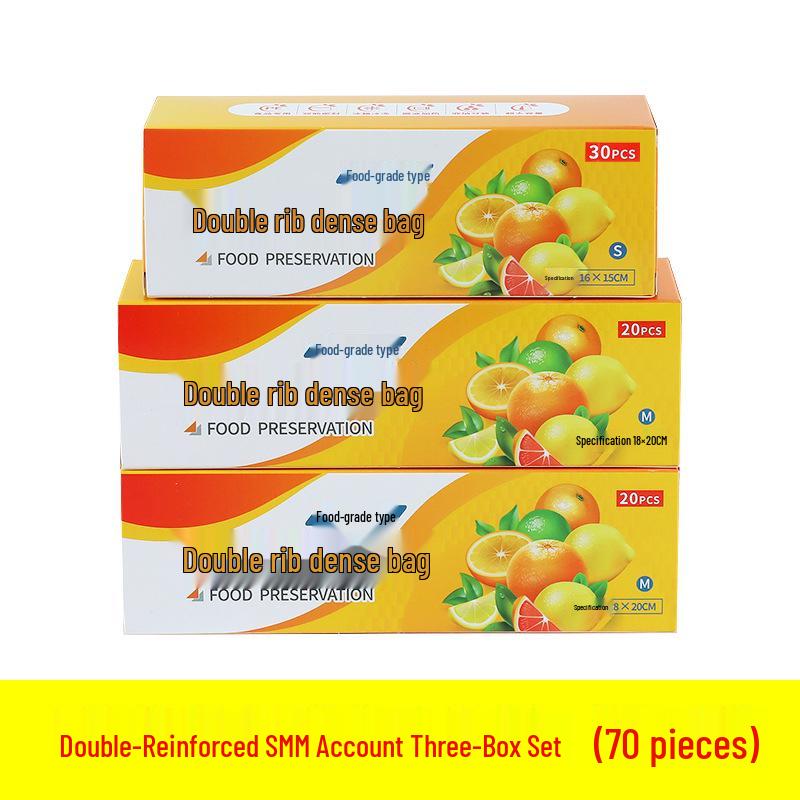 Food-Grade Double Rib Fresh-Keeping Storage Bags for Refrigerator - Thickened for Refrigeration and Freezing