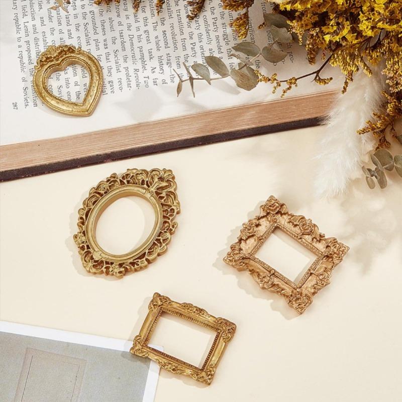 50pcs Vintage Mini Baroque Picture Frame Set Small Baroque Resin Jewelry Holder Mini Rectangle Display Table Wall Hanging Decor