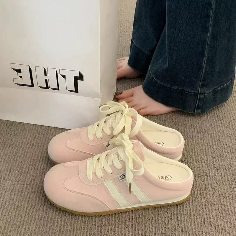 Baotou slippers women's summer wear new half-drag white shoes and one pedal casual shoes