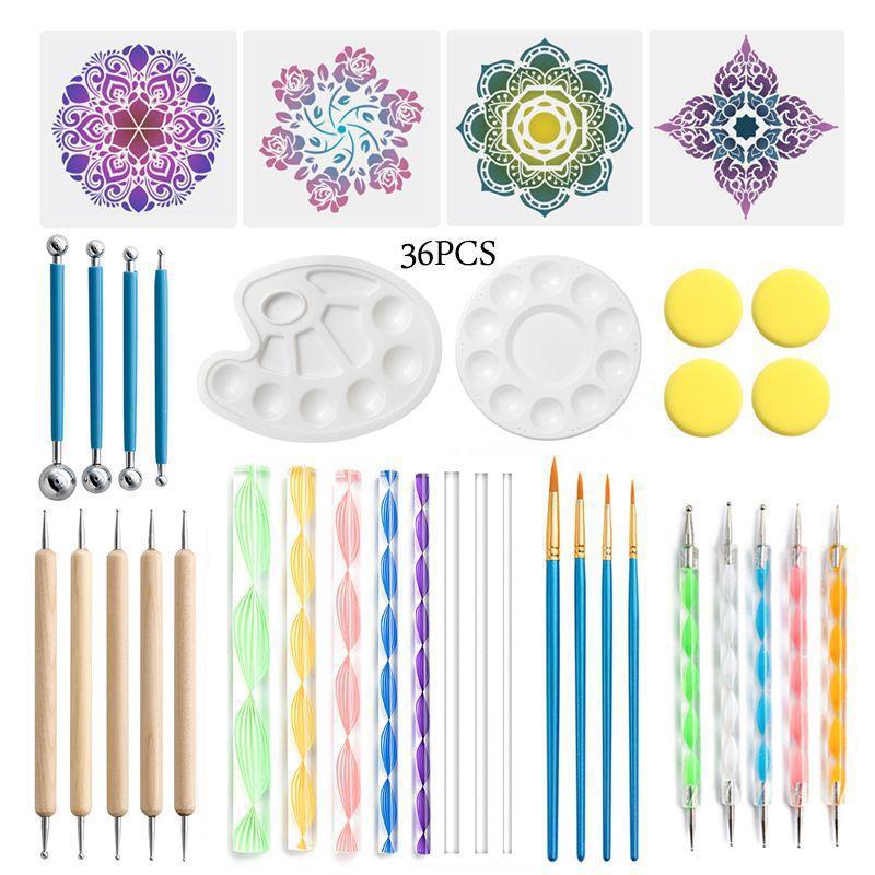 Kit di Strumenti per Dotting Mandala Set Completo per Dot Art con Stencil Pennelli & Strumenti per Artigianato Fai da Te Nail Art per Principianti e Avanzati