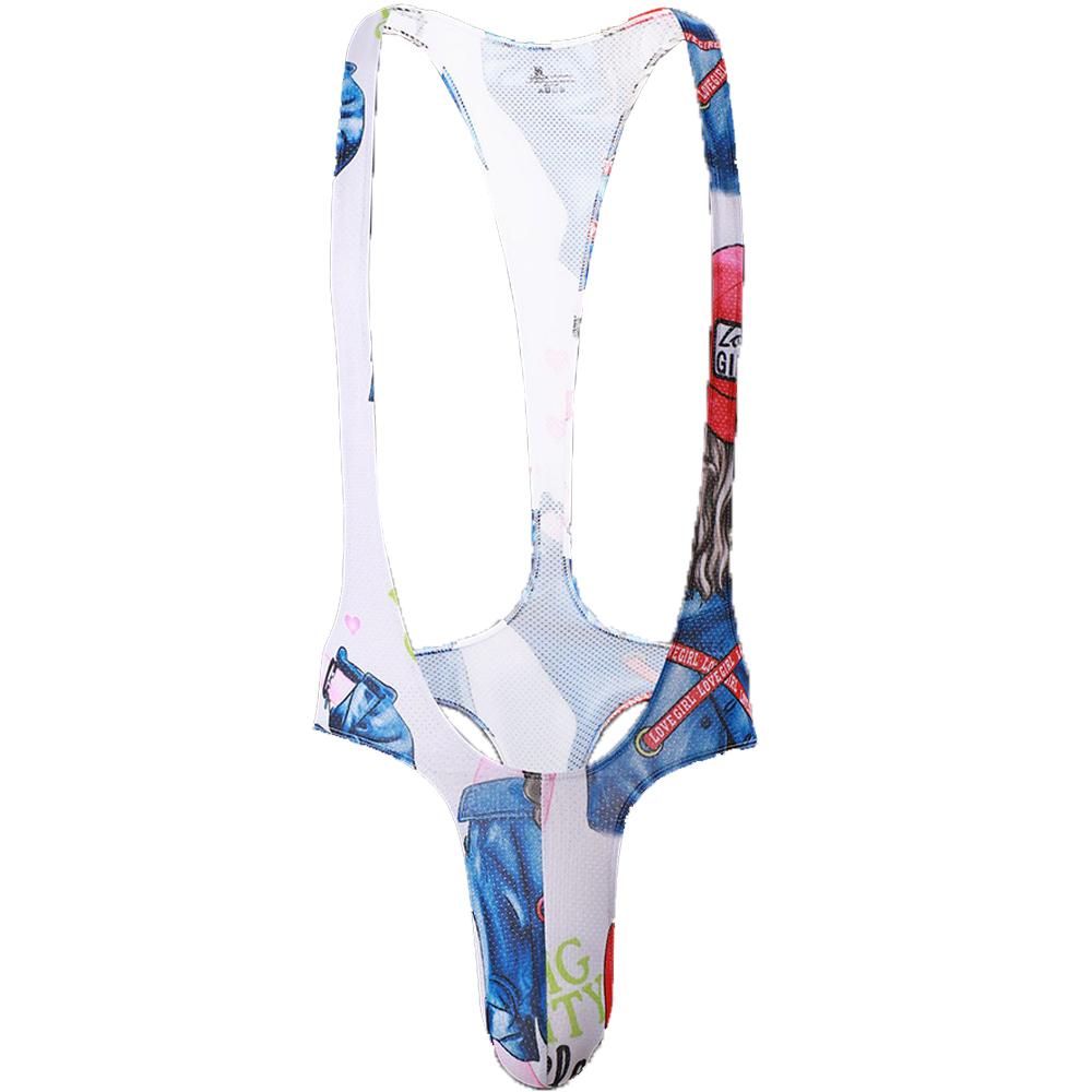 Gay Male Printed Bodysuits Body Shapers Men's Sexy Thongs Print Wrestling Singlet Leotards Sissy Men's Jockstrap Slips Jumpsuits