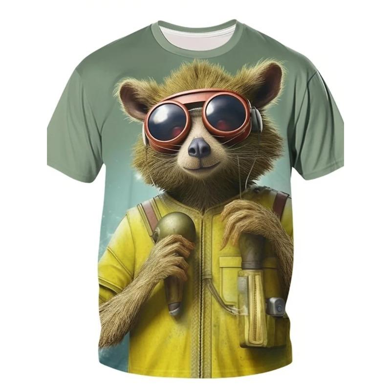 3d Print Funny Animal Raccoon T-Shirt for Men Summer Casual Short Sleeve T Shirt Streetwear Men's Oversized Crew Neck Tee Shirt