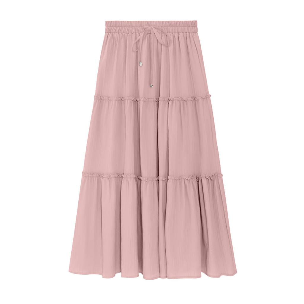 Women's Drawstring High Rise Midi Skirt Tiered Ruffle Maxi Skirt Casual Summer Long Skirt