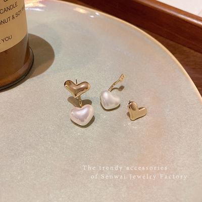 Silver Needle Pearl Love Earrings Femininity a Two-wear Stud Earrings Hong Kong Style Earrings Wholesale