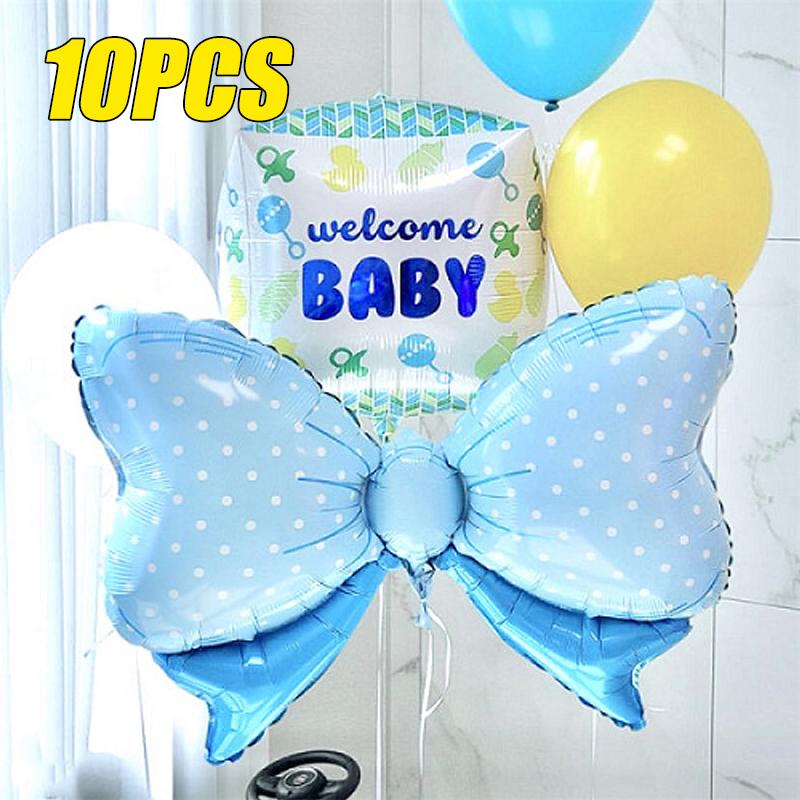 1/10/20PCS Ins Style Powder Blue Bow Shaped Aluminium Film Balloon Happy Birthday 100 Days Children Baby Party Photo Props