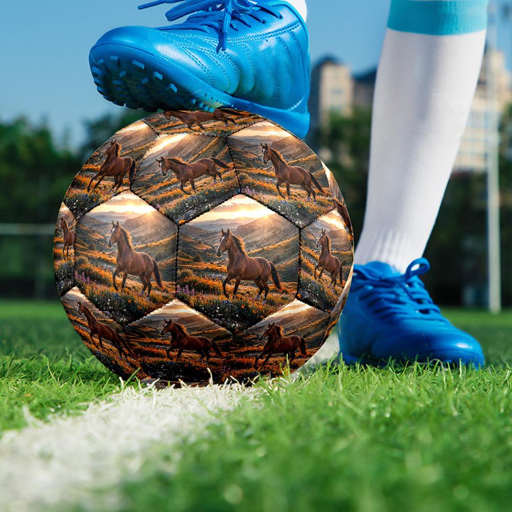 1pc Horse Wildflowers Theme Soccer Ball Football, Size 5, Lightweight PVC, Durable Outdoor Training Soccer Ball, Gift m61417