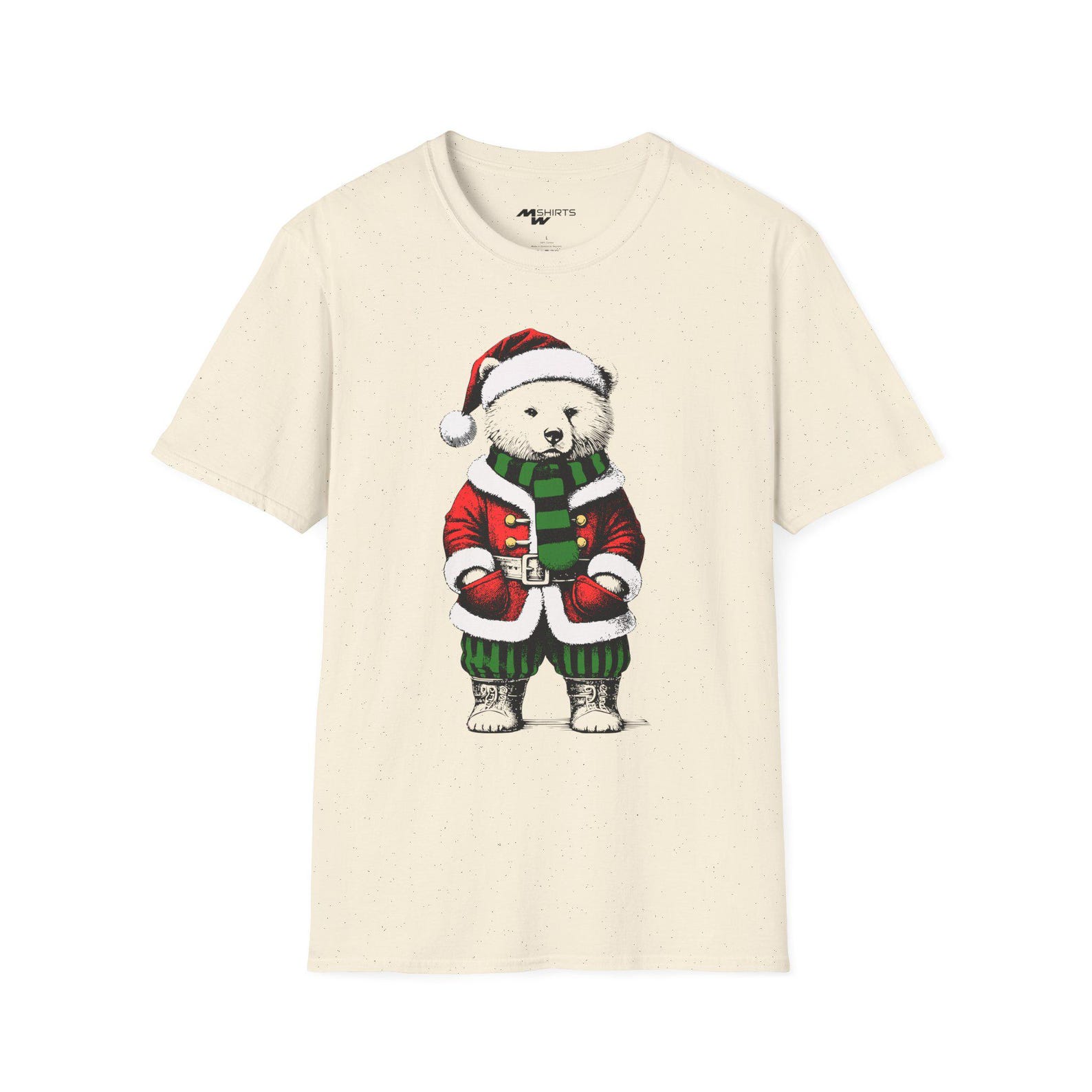 Christmas Bear in Festive Dress/ Engraving-Style T-Shirt/ Unisex Softstyle T-Shirt S