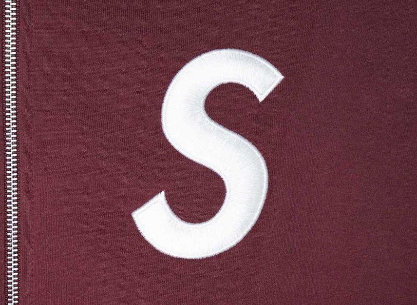 Supreme S Logo Zip Up Hooded Sweatshirt Maroon
