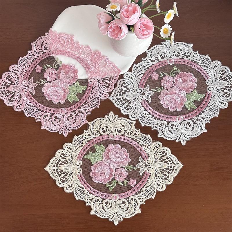Ins Lace Table Cloth Decoration Tablecloth Embroidery Cup Pad Coaster Aesthetic Lace Cloth Tabletop Decoration Home Decor
