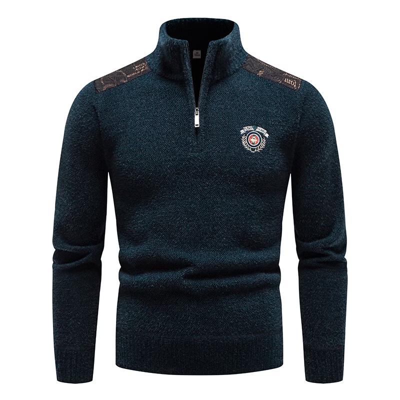 Pierre Cardin Men's Thickened Fleece-Lined Zipper Mock Neck Sweater
