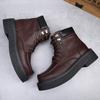 Fashion Fashion Mens Lace Up Walking Boots Leather Male Casual Shoes High Quality Comfortable Motorcycle Boots New High Top Man Botas