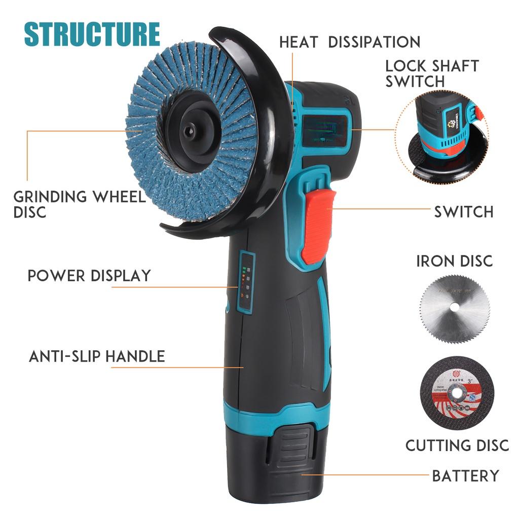 Mini 19500 rpm Brushless Angle Grinder Polishing Machine Diamond Cutting Power Tool With 3pcs cutting Disc 1500W 12V