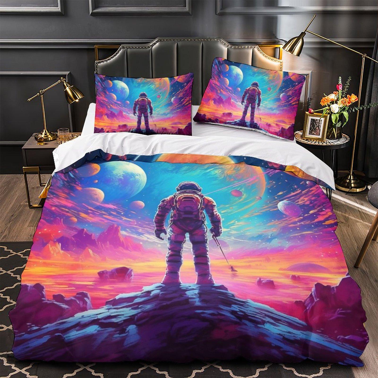 

3D космический энтузиаст для мальчиков-подростков, комплект постельного белья, космонавт, космический пух, пододеяльник, наволочка, 2/3 шт. для одинарного/двойного подарка на день рождения AU Single 140x210cm