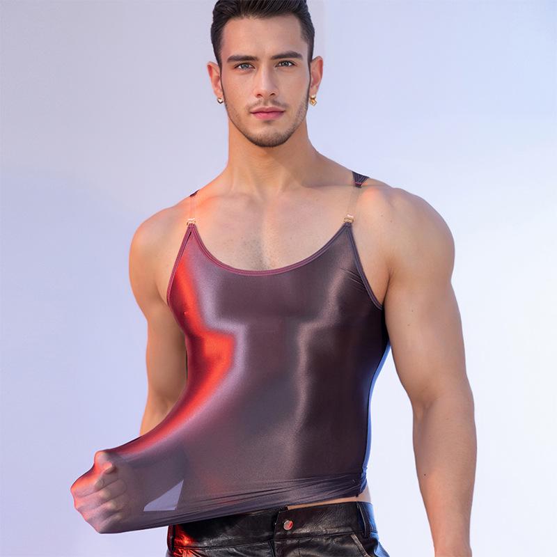 Men's Transparent Shiny Suspender Jumpsuit - High Elastic Fit Fitness Nightclub Top