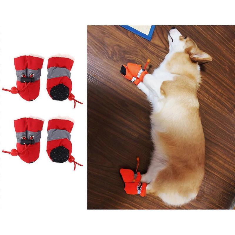 Pet Shoes Dog Boots with Elastic Band 1Set Red Plush Paw Protector