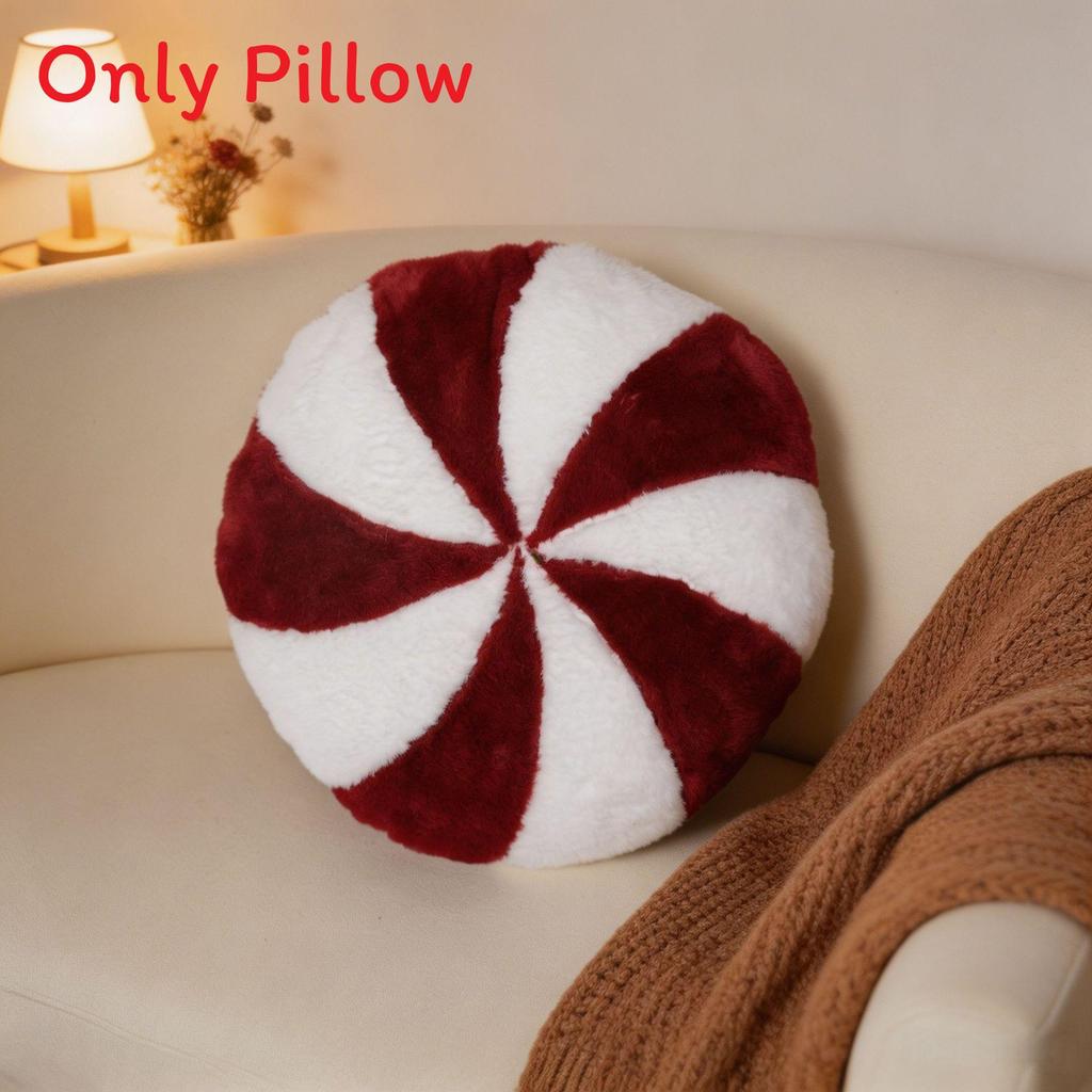 Christmas Round Cushion With Festive Pattern And Plush Faux Fur For Holiday Decor