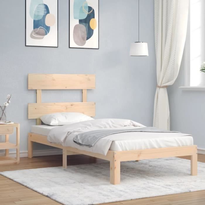 VidaXL Bed Frame with Simple Solid Wood Headboard 3193496
