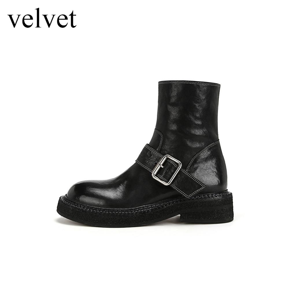 Bootie Women'S Autumn Winter New Side Zipper Thick-Soled Medium Boots Women'S Retro Round Head Thick Heel Thin Short Boots Women