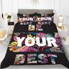 Flower Duvet Cover Set Words White Background with Colourful Flowers Pattern Bike King Size for Boys Girls Polyester Bedding Set