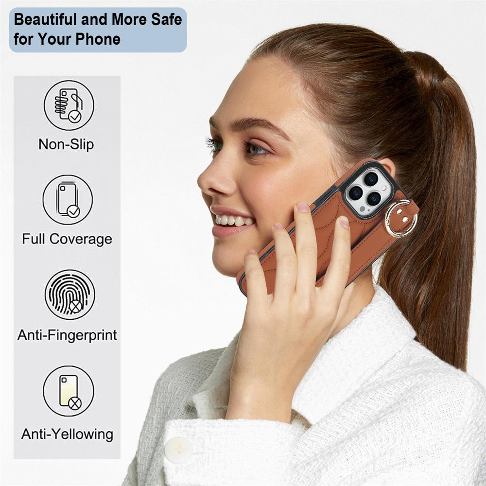PU Leather Ring Wrist Strap Phone Case for IPhone 15 14 Plus 13 12 Mini 11 Pro Max X XS XR 7 8 Plus Holder Shockproof Cover