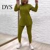 Autumn Casual Clothes 2 Pcs/Set Women Top Pants Set Hooded Long Sleeves Solid Color Slit Daily Sport Outfit Hem Sweatshirt Elastic Waist Slim