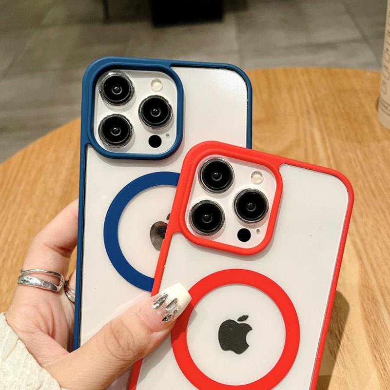 Colored Acrylic + TPU 2in1 Magnetic Wireless Charging Transparent Clear Case Hard Back Case Compatible for iPhone Samsung