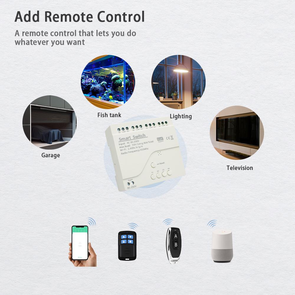 4CH RF Smart Switch 12V 24V 220V AC DC WIFI Tuya Remote Control 433 Light Switch 10A Rele Relay Self-locking Interlock Inching