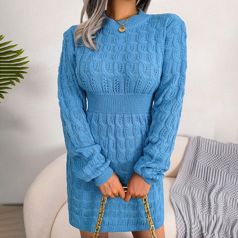 Autumn Winter Women's Solid Color Sweater Dress Casual Slim-fitting Sexy Bodycon Dress Crew Neck Knitted Dress