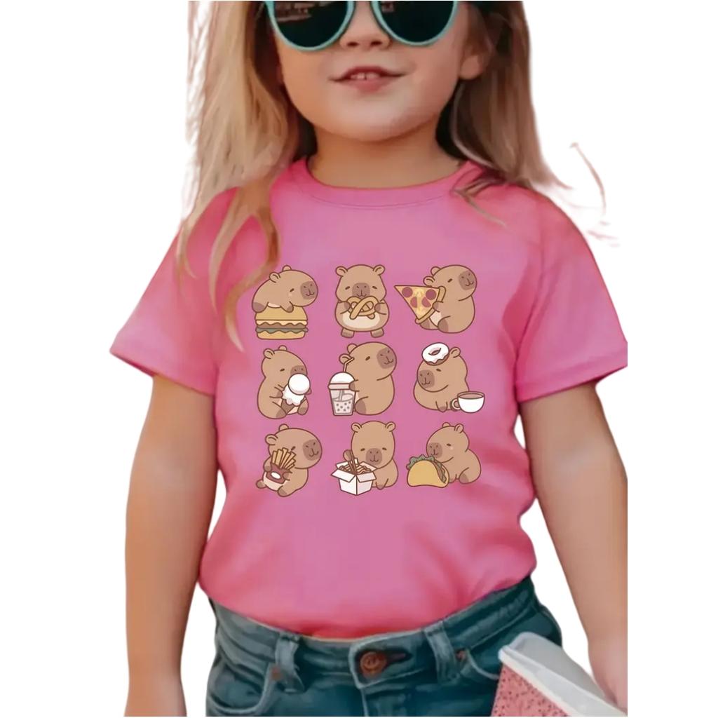 Pink Girl Top Kids Tshirt Toddler Summer Clothes Breathable Cute Boys Clothing Casual Short Sleeve Crew Neck Top Junior T-Shirt
