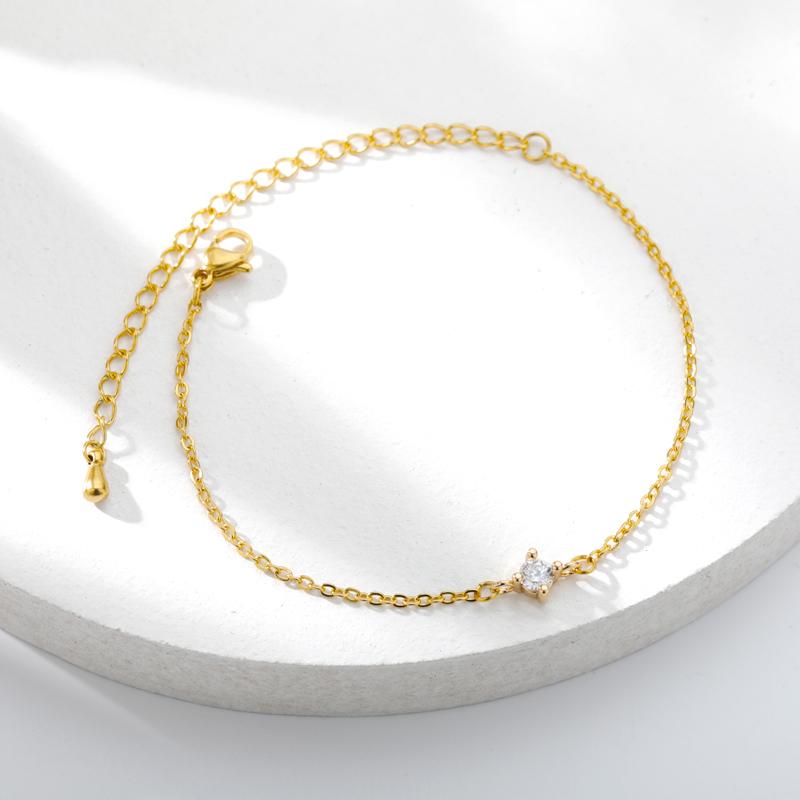 Single Zircon Circle Bead Bracelets For Women Stainless Steel Bracelet Summer Jewelry Couple Friends Accessories Gift