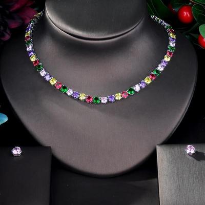 CMM Brilliant Colorful Cubic Zirconia Choker Necklace Earrings Set