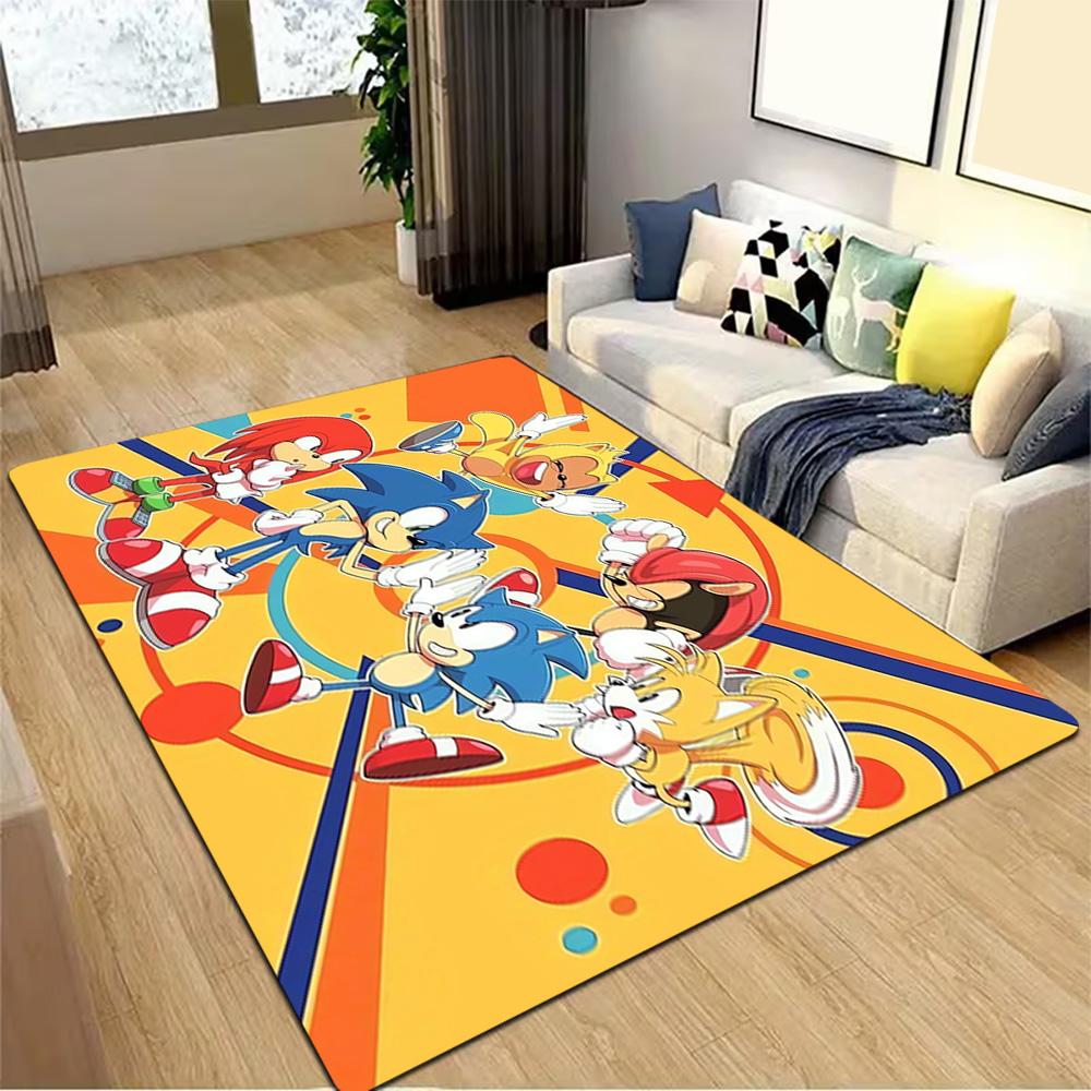 Sonic The Hedgehog Group Decoration,Carpet,Living Room,Bedroom, Non-slip,Square rug