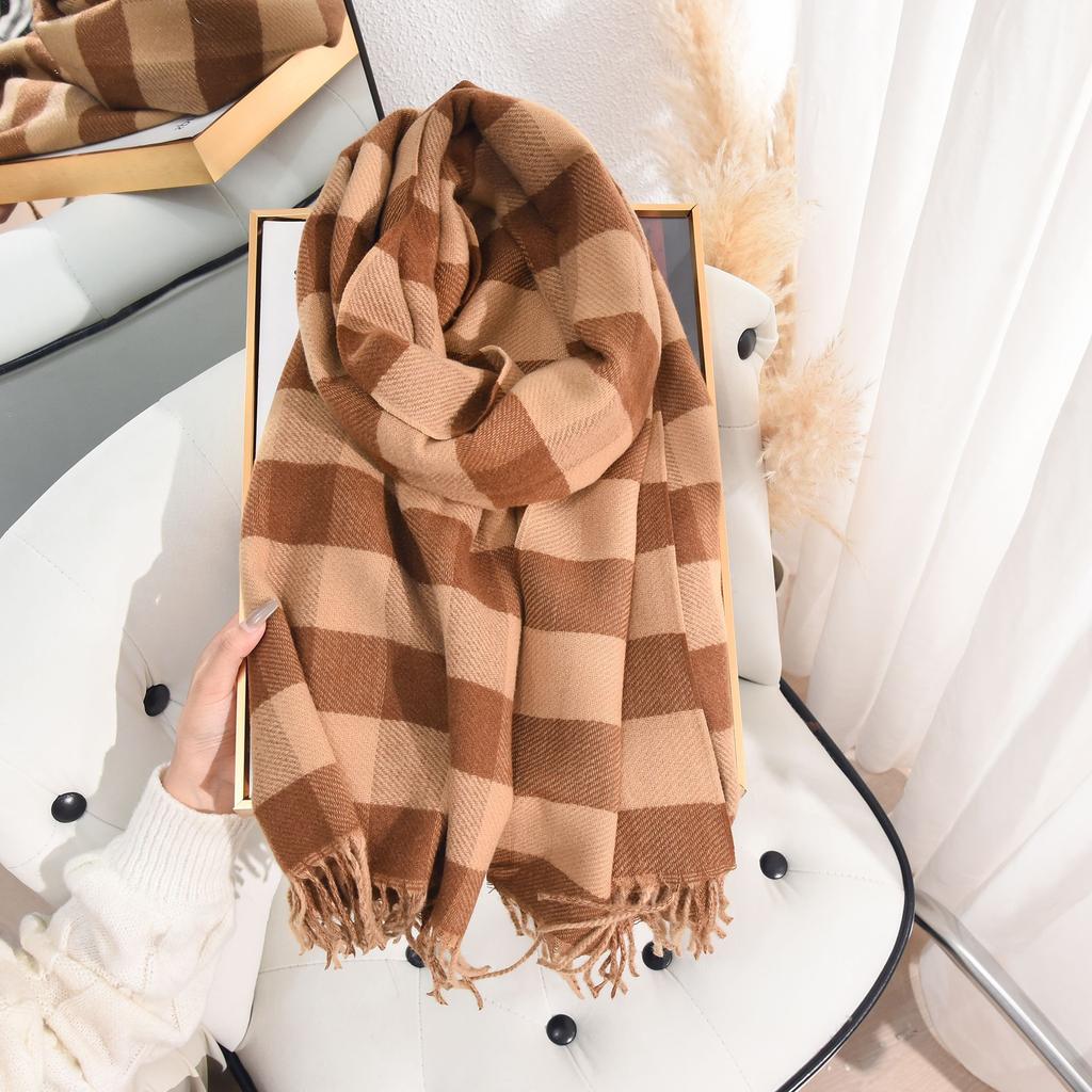 Schal Herbst- und Winteratmosphäre Imitation Kaschmir doppelseitiger Karoschal Damen warmer Überwurf einfacher Schal