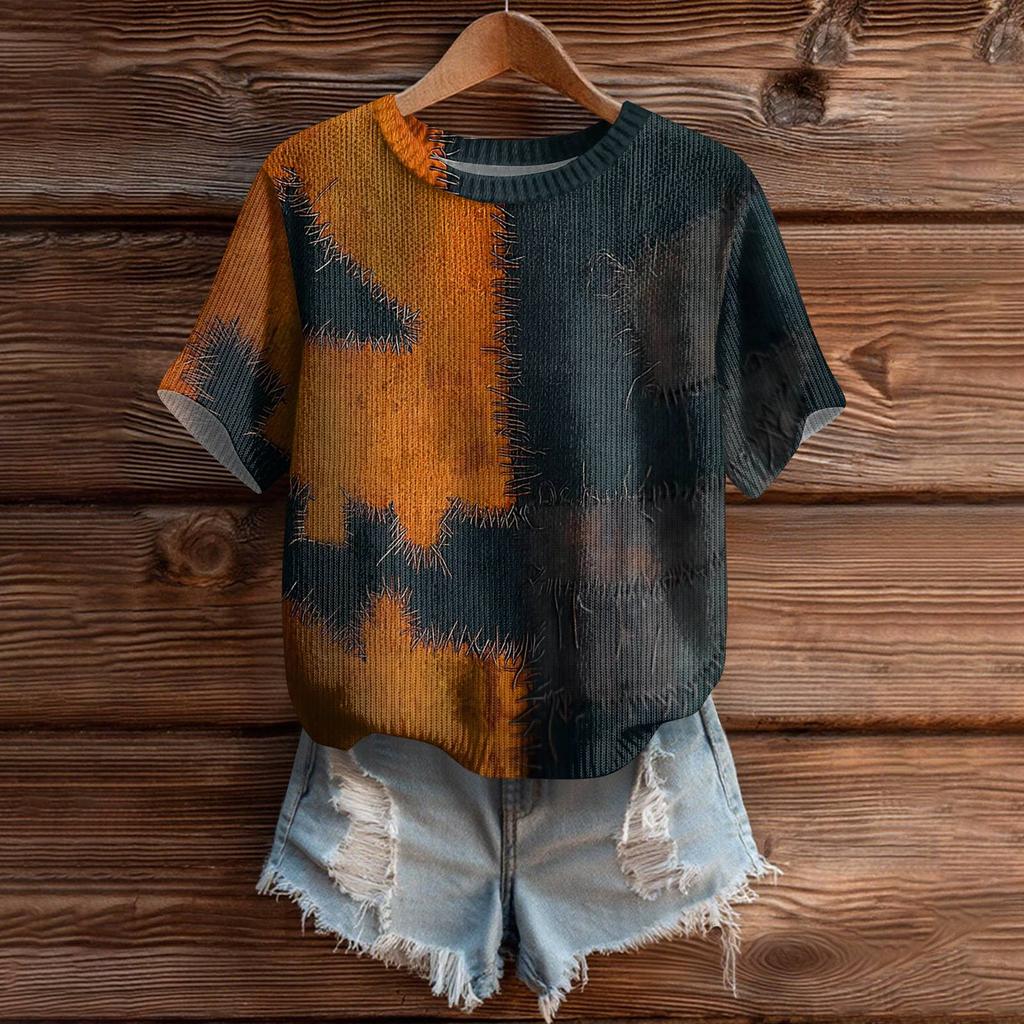 Women's Cute Sweater Knitted Fashion Casual Round-neck Short-sleeved  Cozy Print Top