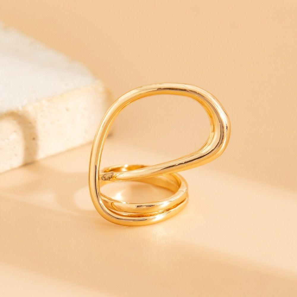 Exaggerate Hollow Out Ring Gold Silver Simple Finger Ring Solid Color Metal Rings  Women