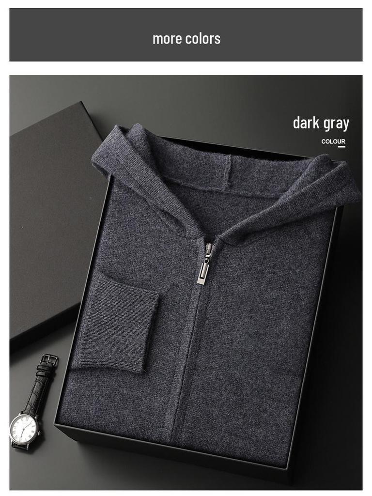 Męska Gruba Grzana Kaszmirowa Bluza Rozpinana z Zamkiem - Jesień/Zima Wełniany Sweter Nowość