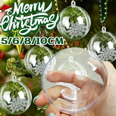 10-1Pcs Plastic Hollow Balls Fillable Christmas Gifts Transparent Bauble Hanging Ornaments Pendants Xmas Tree Decorations