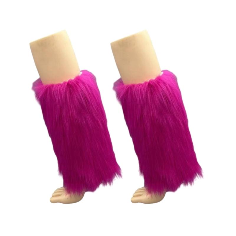 Women's Fuzzy Faux Furs Leg Warmers Furs Heels Long Boots Cuffs Cover One Pair Carnivals Boot Cover Y2K JK Uniform Socks