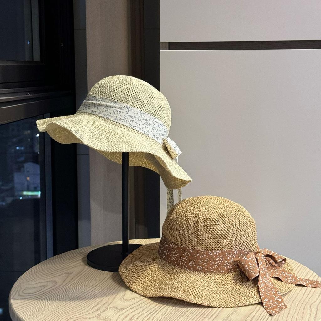 New women's fisherman hat with bow, straw bucket hat, spring and summer sun protection hat, beach sun hat, Korean style cool hat