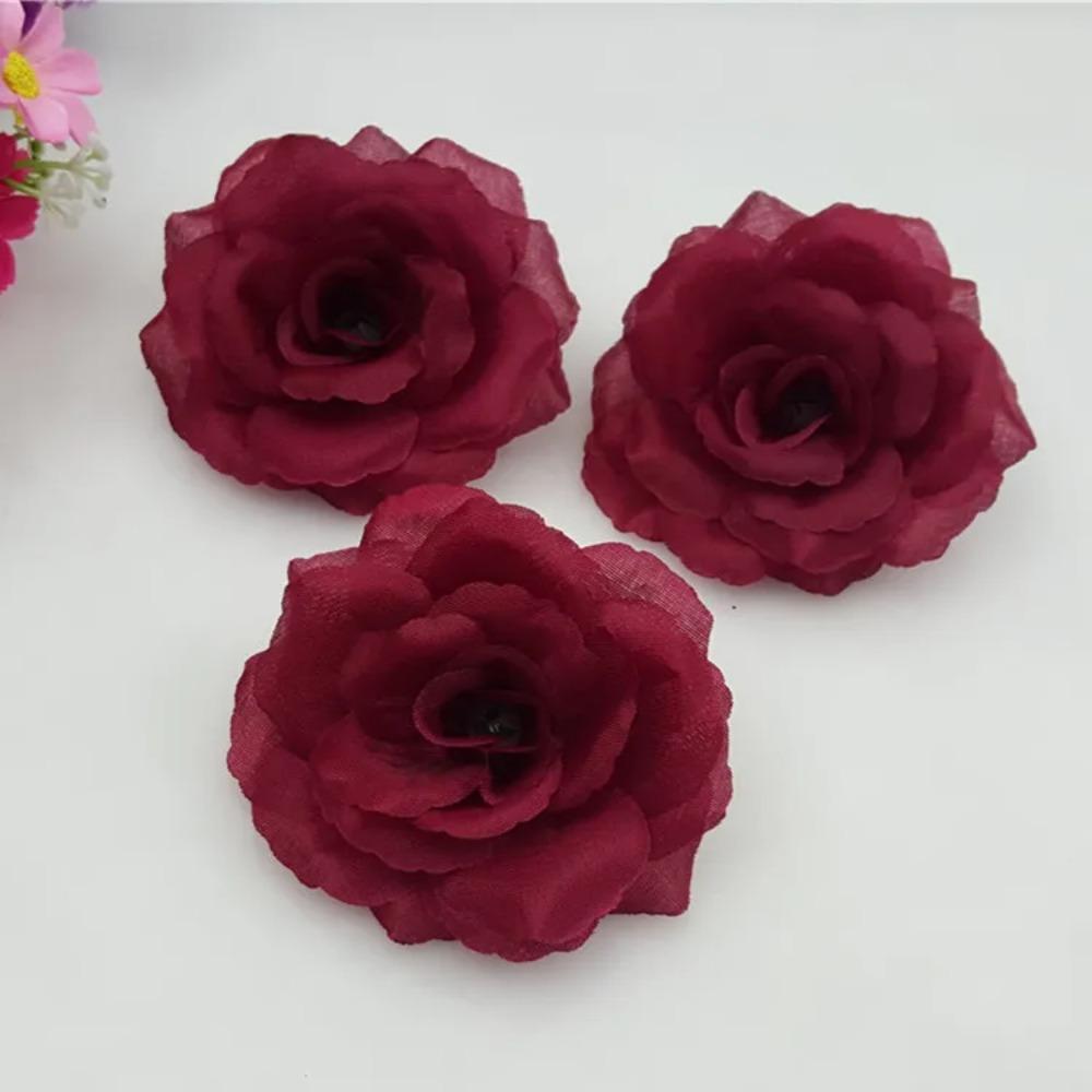 Can Mix Color 10PCS/Lot 8CM Yellow Artificial Rose Silk Flower Heads DIY Wedding Home Decoration Festive Party Supplies 17colors